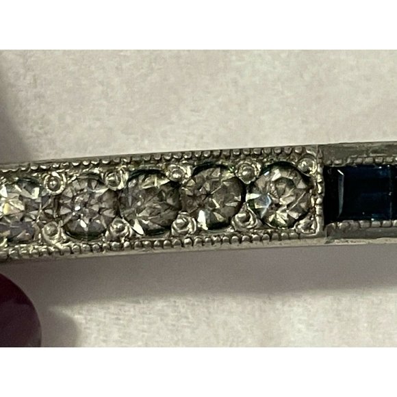 Vintage Fishson Silverite Rhinestone Bar Brooch Pretty Silvertone, blue Sapphire - Picture 6 of 7